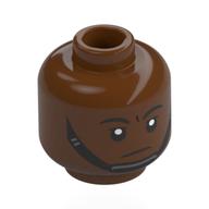 Tête de minifigurine Sourcils noirs, sangle mentonnière, neutre / inquiet (Minifig Head Black Eyebrows, Chin Strap, Neutral / Worried)