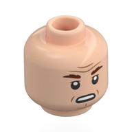 Tête de minifigurine Tagge général, sourcils brun rougeâtre, lignes de nougat, regard condescendant / bouche ouverte (Minifig Head General Tagge, Reddish Brown Eyebrows, Nougat Lines, Condescending Stare / Open Mouth Sneer)