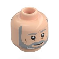 Tête de minifigurine Obi-Wan Kenobi, sourcils gris bleuté clair, barbe pleine, rides de nougat, expression neutre / bouche ouverte (Minifig Head Obi-Wan Kenobi, Light Bluish Grey Eyebrows, Full Beard, Nougat Wrinkles, Neutral / Open Mouth)