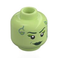 Tête de minifigurine Poison Ivy, sourcils vert foncé, fard à paupières vert citron, lèvres vert foncé, feuilles vert sable, neutre / froncement de colère (Minifig Head Poison Ivy, Dark Green Eyebrows, Lime Eyeshadow, Dark Green Lips, Sand Green Leaves, Neutral / Angry Frown)