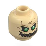 Tête de minifigurine L’Épouvantail, yeux verts, yeux noirs, bouche noire avec points bruns (Minifig Head Scarecrow, Green Eyes, Black Eyeholes, Black Mouth with Brown Stitches)
