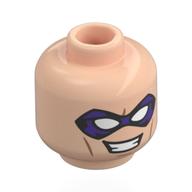 Tête de minifigurine L’Homme-Mystère, masque facial violet foncé/noir, ligne de nougat, sourire, dents (Minifig Head Riddler, Dark Purple/Black Face Mask, Nougat Line, Smile, Teeth)