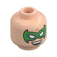 Tête de minifigurine Robin, masque vert, sourire bouche ouverte / en colère (Minifig Head Robin, Green Mask, Open Mouth Smile / Angry)