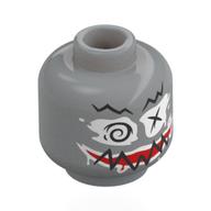 Tête de minifigurine Statue, peint, gribouillis noirs sourcils, yeux blancs avec tourbillon, X, rouge bouche, lèvres blanches, gribouillis noirs (Minifig Head Statue, Painted, Scribbly Black Eyebrows, White Eyes with Swirl, X, Red Mouth, White Lips, Black Scribble)