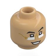 Tête de minifigurine Pfannee, Sourcils noirs, Lunettes blanches, Cadre doré, Sourire / regard menaçant (Minifig Head Pfannee, Black Eyebrows, White Glasses, Gold Frame, Smile / Scowl)
