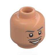 Tête de minifigurine Le Magicien, sourcils gris bleuté foncé, moustache, sourire bouche ouverte (Minifig Head The Wizard, Dark Bluish Grey Eyebrows, Moustache, Open Mouth Smile)