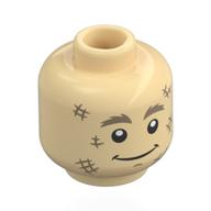 Tête de minifigurine Sourire de peur, sourcils beige foncés, éraflures, sourire, bouche ouverte/bouche fermée (Minifig Head Scare Crow, Dark Tan Eyebrows, Scratches, Smile, Open Mouth/Close Mouth)