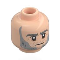 Tête de minifigurine joshamee gibb, sourcils gris bleuté foncé, favoris gris bleuté clair, barbe naissante, rides, air sévère / regard menaçant (Minifig Head Joshamee Gibb, Dark Bluish Grey Eyebrows, Light Bluish Grey Sideburns, Stubbles, Wrinkles, Stern / Scowl)