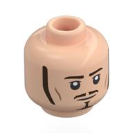Tête de minifigurine tournera, sourcils brun foncé, moustache, bouc, favoris, échassier neutre / en colère (Minifig Head Will Turner, Dark Brown Eyebrows, Moustache, Goatee, Sideburns, Neutral / Angry Scowl)
