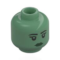 Tête de minifigurine Sourcils noirs, lèvres vert foncé, neutre (Minifig Head Black Eyebrows, Dark Green Lips, Neutral)