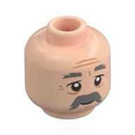 Tête de minifigurine Grand-père Joe, sourcils gris bleuté foncé, moustache, Rides de nougat, fatigué / heureux (Minifig Head Grandpa Joe, Dark Bluish Grey Eyebrows, Moustache, Nougat Wrinkles, Tired / Happy)
