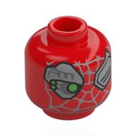 Tête de minifigurine petra parker, œil argenté, œil de cyborg avec lumière verte, sangles d'araignée avec barbes (Minifig Head Petra Parker, Silver Eye, Cyborg Eye with Green Light, Spider Webbings with Barbs)