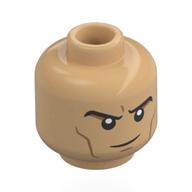 Tête de minifigurine Miguel O'Hara, sourcils noirs, Lignes de nougat, sourire menaçant / regard menaçant (Minifig Head Miguel O'Hara, Black Eyebrows, Nougat Lines, Mean Smile / Angry Scowl)