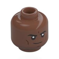 Tête de minifigurine miles g. morale (prowler), sourcils noirs, lignes brun rougeâtre, sourire sévère (Minifig Head Miles G. Morales (Prowler), Black Eyebrows, Reddish Brown Lines, Stern Smile)