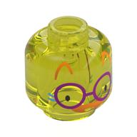 Tête de minifigurine Lunettes violet foncé, Nez orange, Mousseux azur moyen, sourcils orange (Minifig Head Dark Purple Glasses, Orange Nose, Medium Azure Whiskers, Orange Eyebrows)