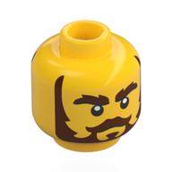 Tête de minifigurine, épais favoris brun rougeâtre, sourcils, barbe, poupe, bouche fermée / souriante, bouche ouverte (Minifig Head, Thick Reddish Brown Sideburns, Eyebrows, Beard, Stern, Closed Mouth / Smiling, Open Mouth)