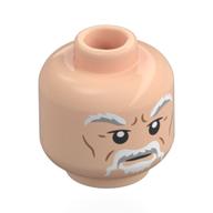 Tête de minifigurine Ki-Adi-Mundi, Sourcils blancs/gris pâle, barbe, lignes de nougat sur le dos (Minifig Head Ki-Adi-Mundi, White/Light Bluish Grey Eyebrows, Beard, Nougat Lines on Back)