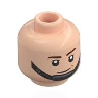 Tête de minifigurine au-st pilote, jugulaire noire, sourcils rouge foncé (Minifig Head AT-ST Pilot, Black Chin Strap, Dark Red Eyebrows)