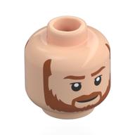 Tête de minifigurine Obi-Wan Kenobi, sourcils orange foncé, barbe, expression neutre / regard menaçant (Minifig Head Obi-Wan Kenobi, Dark Orange Eyebrows, Beard, Neutral / Angry Scowl)