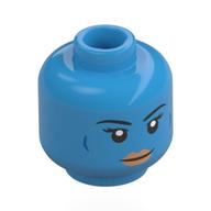 Tête de minifigurine Aayla Secura, sourcils, lèvres nougat, lignes bleu foncé, motif : expression neutre / regard menaçant (Minifig Head Aayla Secura, Eyebrows, Nougat Lips, Dark Blue Lines, Neutral / Angry Scowl Print)