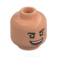 Tête de minifigurine Luffy, sourcils épais, cicatrice de nougat, bouche ouverte Sourire moyen / yeux fermés, larmes (Minifig Head Luffy, Thick Eyebrows, Nougat Scar, Open Mouth Mean Smile / Closed Eyes, Tears)