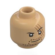 Jarrets de tête minifigurine, barbe barbue rouge foncé, grande cicatrice, sourire sourcil soulevé / en colère (Minifig Head Shanks, Dark Red Stubbled Beard, Large Scar, Raised Eyebrow Smirk / Angry)