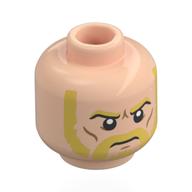 Tête de minifigurine zeff, favoris jaunes ocre, moustache, sourcils, regard en colère (Minifig Head Zeff, Ochre Yellow Sideburns, Moustache, Eyebrows, Angry Stare)
