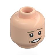 Tête de minifigurine Helmeppo, sourcils beige foncé, Sourire nerveux / Peur (Minifig Head Helmeppo, Dark Tan Eyebrows, Nervous Smile / Scared)