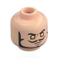 Tête de minifigurine mihawk, sourcils épais, barbe, moustache, yeux jaunes (Minifig Head Dracule Mihawk, Thick Back Eyebrows, Beard, Moustache, Yellow Eyes)