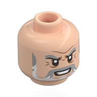 Tête de minifigurine singe d. garp, sourcils gris bleuté clair, moustache, favoris blancs, rides de nougat, grognement moyen / air sévère (Minifig Head Monkey D. Garp, Light Bluish Grey Eyebrows, Moustache, White Sideburns, Nougat Wrinkles, Mean Growl / Stern)
