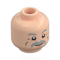 Tête de minifigurine vernon durley, sourcils épais gris bleuté clair, moustache, rides beige foncé, sourire / en colère (Minifig Head Vernon Dursley, Thick Light Bluish Grey Eyebrows, Moustache, Dark Tan Wrinkles, Smile/Angry)
