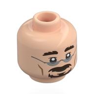 Tête de minifigurine floren forteresse, thich sourcils brun foncé, moustache, barbe, lunettes noires avec des lentilles argentées, neutre / effrayé (Minifig Head Florian Fortescue, Thich Dark Brown Eyebrows, Moustache, Beard, Black Glasses with Silver Lenses, Neutral / Scared)