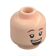 Tête de minifigurine Jessie, Sourcils rouges foncés, Lèvres nougat, Sourire bouche ouverte / Sourire à lèvres (Minifig Head Jessie, Dark Red Eyebrows, Nougat Lips, Open Mouth Smile / Lopsided Smile)