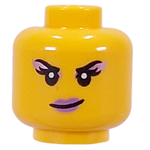 Tête de minifigurine Zoey, gros cils, lèvres lavande, sourire en coin / sourire bouche ouverte (Minifig Head Zoey, Big Eyelashes, Lavender Lips, Smirk / Open Mouth Smile)