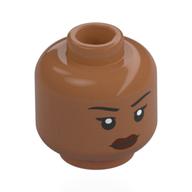 Tête de minifigurine Ramirez, sourcils noirs, lèvres brun rougeâtre, regard neutre (Minifig Head Ramirez, Black Eyebrows, Reddish Brown Lips, Neutral Stare)