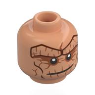 Tête de minifigurine la chose / benjamin grimm, lignes de roche nougat, grand bouche noire, expression neutre / regard menaçant (Minifig Head The Thing / Benjamin Grimm, Nougat Rock Lines, Wide Black Mouth, Neutral / Scowl)
