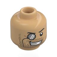 Minifigurine professeur en chef moriarty, sourcils noirs, monocle, barbe naissante, sourire moyen (Minifig Head Professor Moriarty, Black Eyebrows, Monocle, Stubbled Beard, Mean Grin)