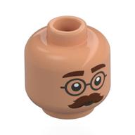 Tête de minifigurine Dr. Watson, Sourcils bruns rougeâtres, Moustache épaisse, Lunettes argentées (Minifig Head Dr. Watson, Reddish Brown Eyebrows, Thick Moustache, Silver Glasses)