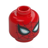 Tête de minifigurine Spider-Man, bandes rouge foncé, yeux noir/bleu métal/blanc, marquages argentés (Minifig Head Spider-Man, Dark Red Webs, Black/Metal Blue/White Eyes, Silver Markings)