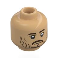Tête de minifigurine Cassian Andor, sourcils brun foncé, moustache, Barbe ébouriffée, sourire en coin neutre / à facettes (Minifig Head Cassian Andor, Dark Brown Eyebrows, Moustache, Scruffy Beard, Neutral/Lopsided Smirk)