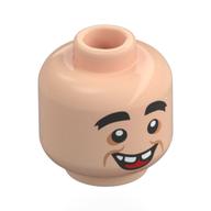 Tête de minifigurine LeFou, Sourcils noirs épais, bouche ouverte, dents tordues / bouche fermée (Minifig Head LeFou, Thick Black Eyebrows, Open Mouth, Crooked Teeth / Closed Mouth Smile)