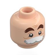 Tête de minifigurine Maurice, sourcils brun rougeâtre épais, grosse moustache blanche, rides, neutre / effrayé (Minifig Head Maurice, Thick Reddish Brown Eyebrows, Big White Moustache, Wrinkles, Neutral / Scared)