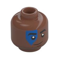 Tête de minifigurine varl, sourcils noirs, forme bleue sur l'œil droit, sourire / en colère (Minifig Head Varl, Black Eyebrows, Blue Shape over Right Eye, Smile/Angry)