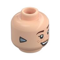 Aloy tête figurine, sourcils rouge foncé, taches de rousseur, triangle bleu métallique à l'oreille, bouche ouverte sourire / sourire tordu (Minifig Head Aloy, Dark Red Eyebrows, Freckles, Metal Blue Triangle at Ear, Open Mouth Smile/Crooked Smirk)