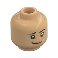 Tête de minifigurine Natalie, sourcils noirs, lèvres nougat, sourire pitoyable / bouche ouverte surprise (Minifig Head Natalie, Black Eyebrows, Nougat Lips, Pitiful Smirk / Open Mouth Surprised)