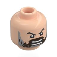 Tête de minifigurine Steve, sourcils noirs, barbe brun foncé et gris bleuté foncé, cri en colère / sourire ala jack noir (Minifig Head Steve, Black Eyebrows, Dark Brown/Dark Bluish Grey Beard, Angry Scream / Smirk ala Jack Black)