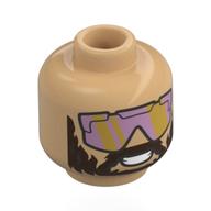 Tête de minifigurine Garrett, Sourcils noirs, Barbe brune épaisse, Cri ouvert / Visières en métal rose/or, Sourire (Minifig Head Garrett, Black Eyebrows, Thick Dark Brown Beard, Open Mouth Scream / Metal Pink/Gold Visors, Smile)