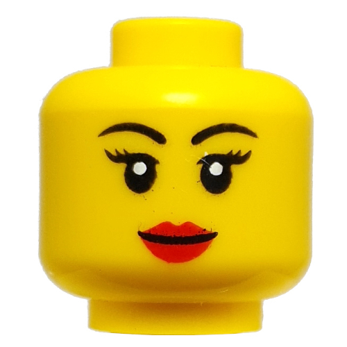 Tête de minifigurine Harumi, sourcils noirs, lèvres rouges, sourire / en colère, dents (Minifig Head Harumi, Black Eyebrows, Red Lips, Smile / Angry, Teeth)