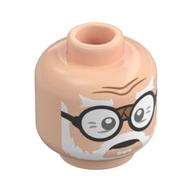 Tête de minifigurine Ernie Prang, Lunettes noires avec verres blancs, barbe blanche, moustache (Minifig Head Ernie Prang, Taped Black Glasses with White Lenses, White Beard, Moustache)