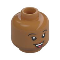 Tête de minifigurine Nani, Sourcils noirs, Lèvres nougat, bouche ouverte Sourire (Minifig Head Nani, Black Eyebrows, Nougat Lips, Open Mouth Smile/Lopsided Grin)